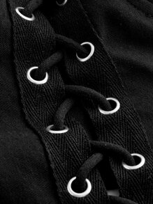 SHEIN MOD Lace Up Front Bustier Tube Top Corset Top - Black - View 4