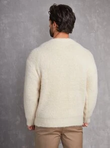 Manfinity Men Solid Fluffy Knit Jumper - Beige - View 2