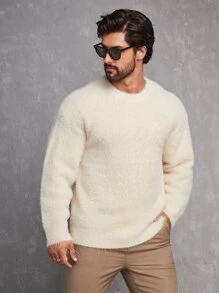 Manfinity Men Solid Fluffy Knit Jumper - Beige - View 3