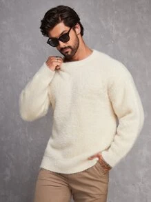 Manfinity Men Solid Fluffy Knit Jumper - Beige - View 7