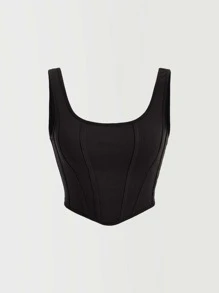 SHEIN MOD Black Summer Solid Scoop Neck Tank Top - Black - View 5