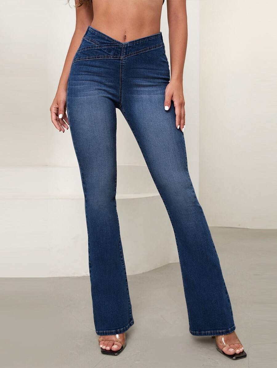 Flexra 腰部交疊靴型牛仔褲 - 深色水洗藍 - 查看 1