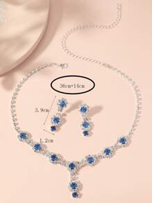Rhinestone Decor Necklace & Drop Earrings - Blue - View 4