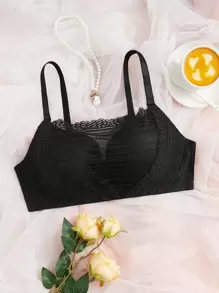 Sujetador con encaje floral - Negro - Ver 1