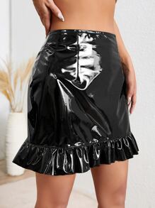 SHEIN X Calle y Poché SHEIN ICON 荷葉邊PU皮革半身裙