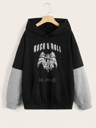 Letter Graphic Colorblock Hoodie