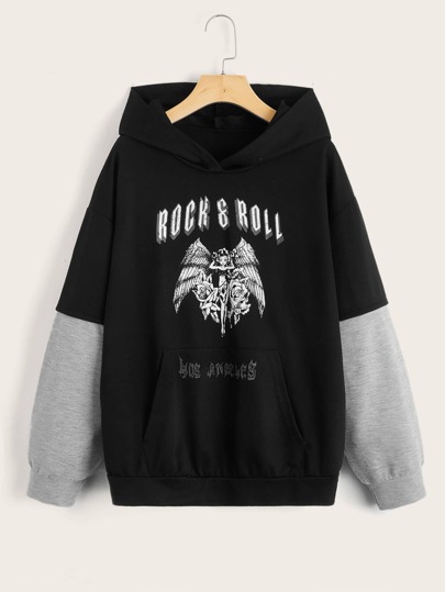 Letter Graphic Colorblock Hoodie