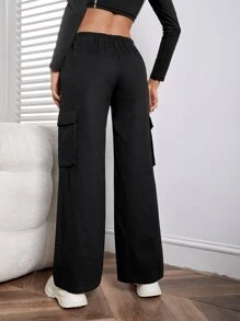 SHEIN Flap Pocket Cargo Trousers - Black - View 2