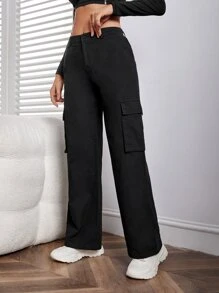 SHEIN Flap Pocket Cargo Trousers - Black - View 4