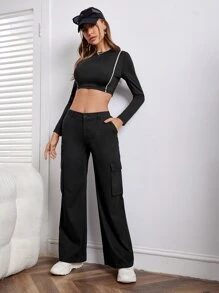 SHEIN Flap Pocket Cargo Trousers - Black - View 5