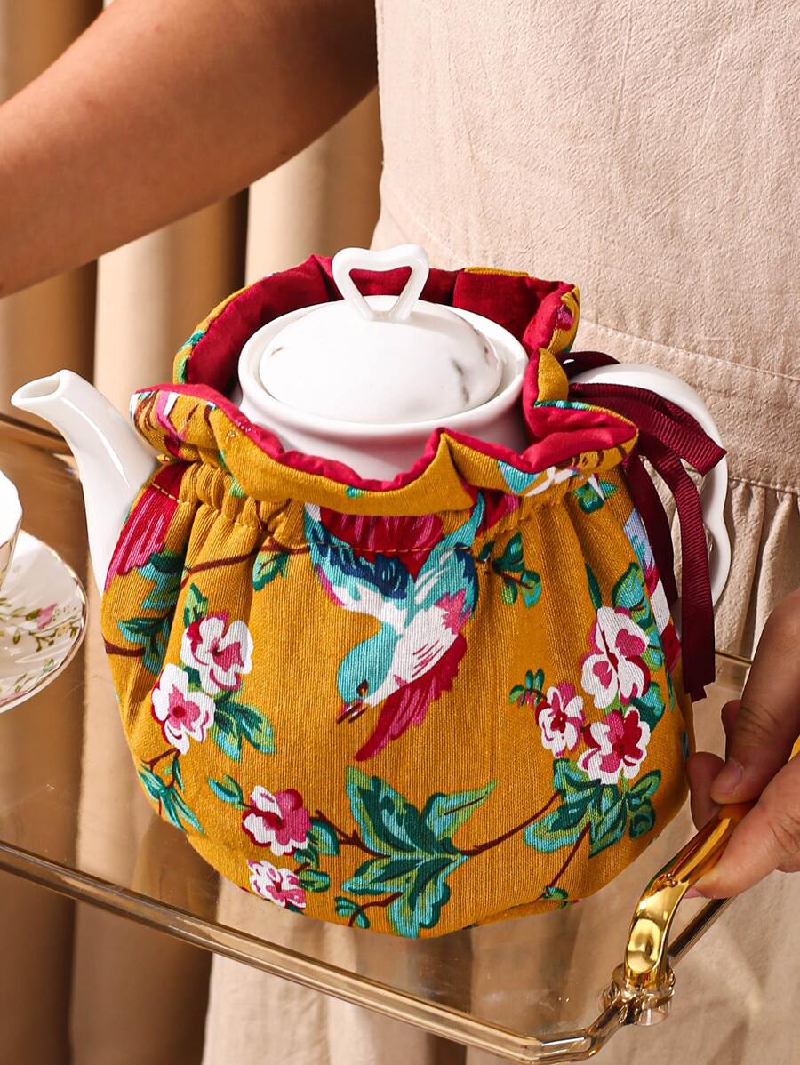 1入組小鳥和花卉圖案茶壺套 - 彩色 - 查看 1