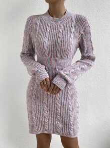 Cable Knit Jumper Dress Without Belt - Multicolor - View 2