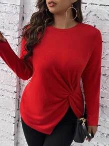 SHEIN Clasi 大碼前扭結不對稱下擺T恤