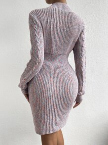 Cable Knit Jumper Dress Without Belt - Multicolor - View 6