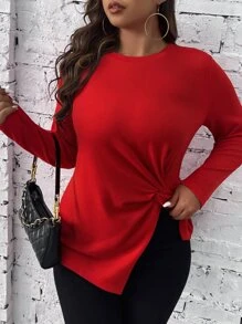 SHEIN Clasi 大碼前扭結不對稱下擺T恤