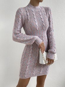 Cable Knit Jumper Dress Without Belt - Multicolor - View 3