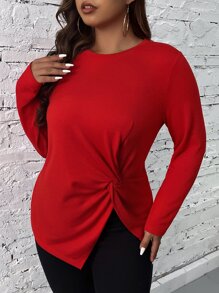 SHEIN Clasi 大碼前扭結不對稱下擺T恤