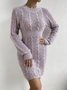 Cable Knit Jumper Dress Without Belt - Multicolor - View 1