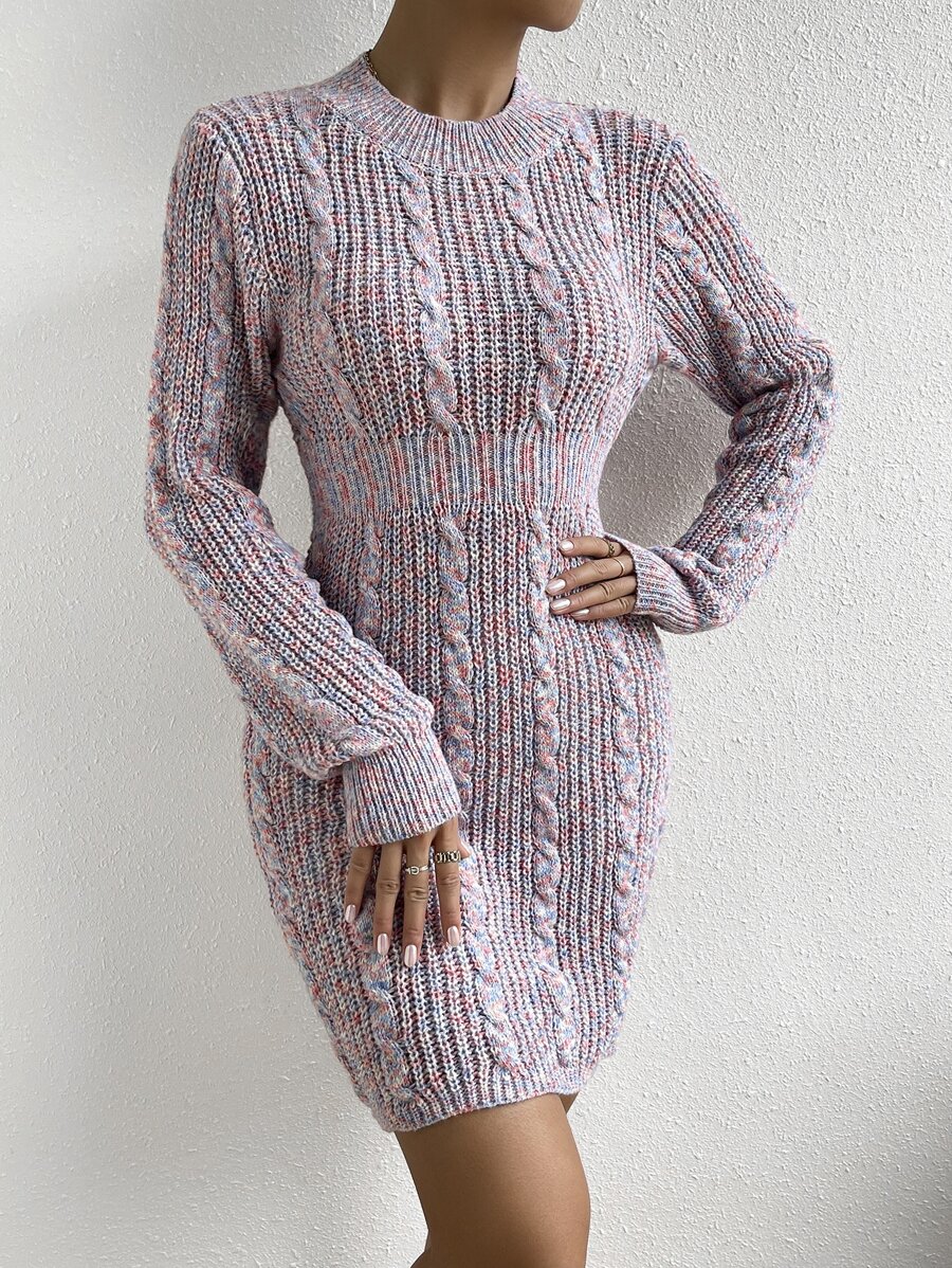 Cable Knit Jumper Dress Without Belt - Multicolor - View 1