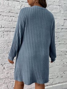 SHEIN LUNE Plus Solid Ribbed Knit Dress - Dusty Blue - View 2