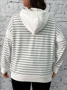 Calvaya Plus Striped Drop Shoulder Hoodie - White - View 2