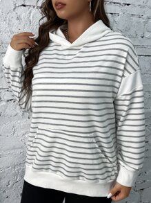 Calvaya Plus Striped Drop Shoulder Hoodie - White - View 4