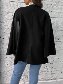 大碼雙排釦斗篷袖花呢外套 - 黑色 - 查看 2