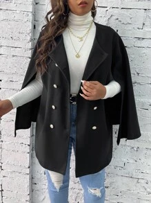 大碼雙排釦斗篷袖花呢外套 - 黑色 - 查看 4