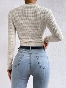 SHEIN Essnce Solid Waffle Knit Crop Tee