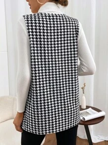 SHEIN Clasi Abrigo chaleco con estampado de pata de gallo con parte delantera abierta - Blanco y Negro - Ver 2