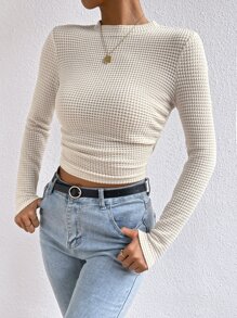 SHEIN Essnce Solid Waffle Knit Crop Tee