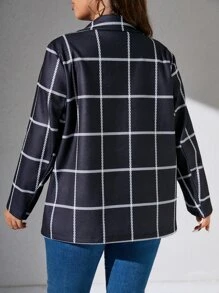 SHEIN Unity Plus Plaid Print Lapel Neck Coat - Navy Blue - View 2