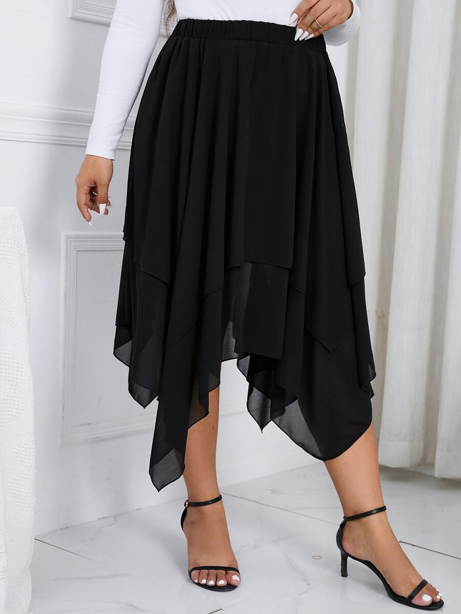 Flirla Plus Asymmetrical Hem Skirt - Black - View 1