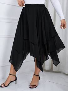 Flirla Plus Asymmetrical Hem Skirt - Black - View 4