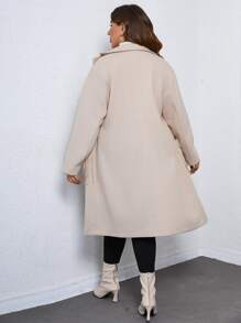 Celure Plus Lapel Neck Pocket Patched Overcoat - Apricot - View 2