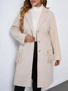 Celure Plus Lapel Neck Pocket Patched Overcoat - Apricot - View 4