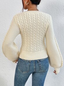 SHEIN Privé Jersey de cuello cuadrado tejido de cable - Beis - Ver 2