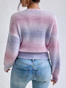Chiquease 渐变色落肩麻花针织毛衣，长袖套头针织衫，秋冬毛衣 - 彩色 - 查看 3