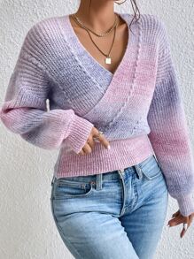 Chiquease 渐变色落肩麻花针织毛衣，长袖套头针织衫，秋冬毛衣 - 彩色 - 查看 5