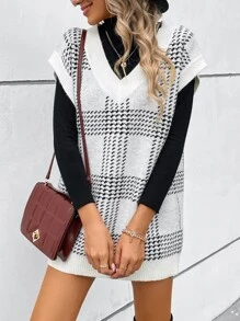 SHEIN Essnce 1入組格紋圖案毛衣背心 - 白色 - 查看 5