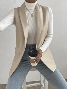 BizChic 青果領開門襟馬甲西裝外套 - 杏色 - 查看 4