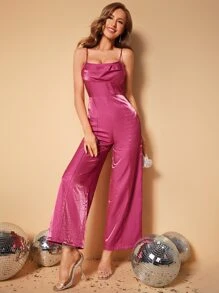 Solid Zip Back Cami Jumpsuit - Red Violet - View 1