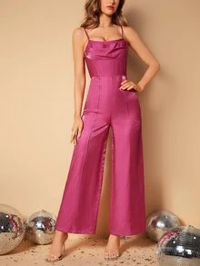 Solid Zip Back Cami Jumpsuit - Red Violet - View 4