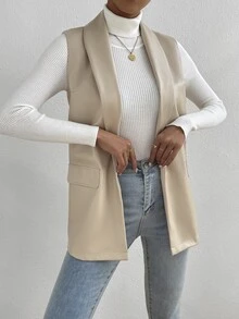 BizChic 青果領開門襟馬甲西裝外套 - 杏色 - 查看 5