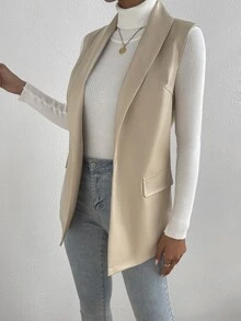 BizChic 青果領開門襟馬甲西裝外套 - 杏色 - 查看 6