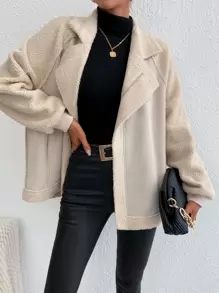 SHEIN Frenchy 秋冬翻领插肩袖泰迪熊大衣