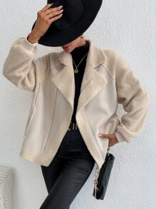 SHEIN Frenchy 秋冬翻领插肩袖泰迪熊大衣