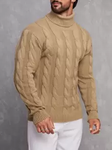 Manfinity Men Cable Knit Turtleneck Jumper - Khaki - View 1