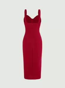 SHEIN MOD Solid Split Thigh Cami Dress - Burgundy - View 2