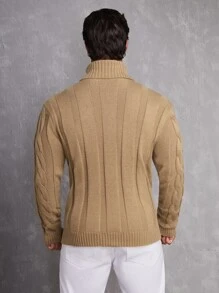 Manfinity Men Cable Knit Turtleneck Jumper - Khaki - View 2